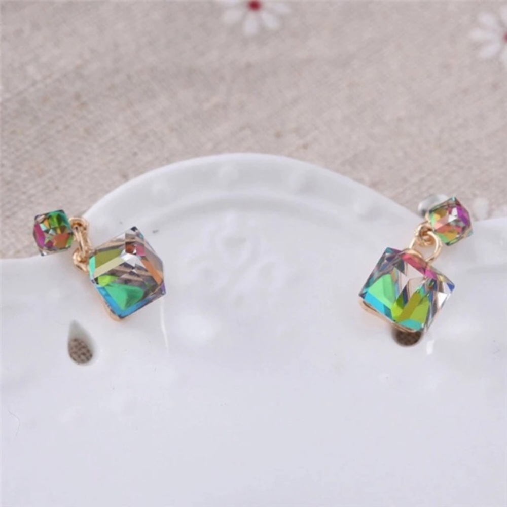 Iridescent Crystal Drop Earrings with Gold-Tone Links - Picture 6 of 8